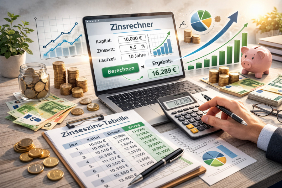 Zinsrechner mit Zinseszins Tabelle einfach online berechnen