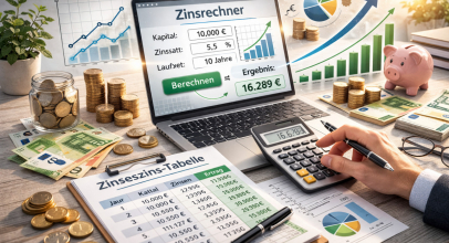Zinsrechner mit Zinseszins Tabelle einfach online berechnen