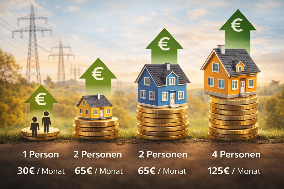 Durchschnittliche Stromkosten f&uuml;r verschiedene Haushaltsgr&ouml;&szlig;en