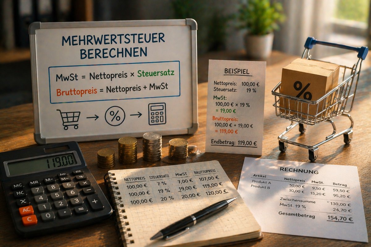 Mehrwertsteuer berechnen mit Formel und Beispiel