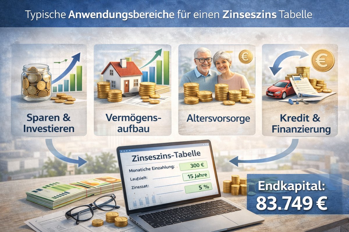 Typische Anwendungsbereiche für einen Zinsrechner mit Zinseszins Tabelle Typische Anwendungsbereiche für einen Zinsrechner mit Zinseszins Tabelle