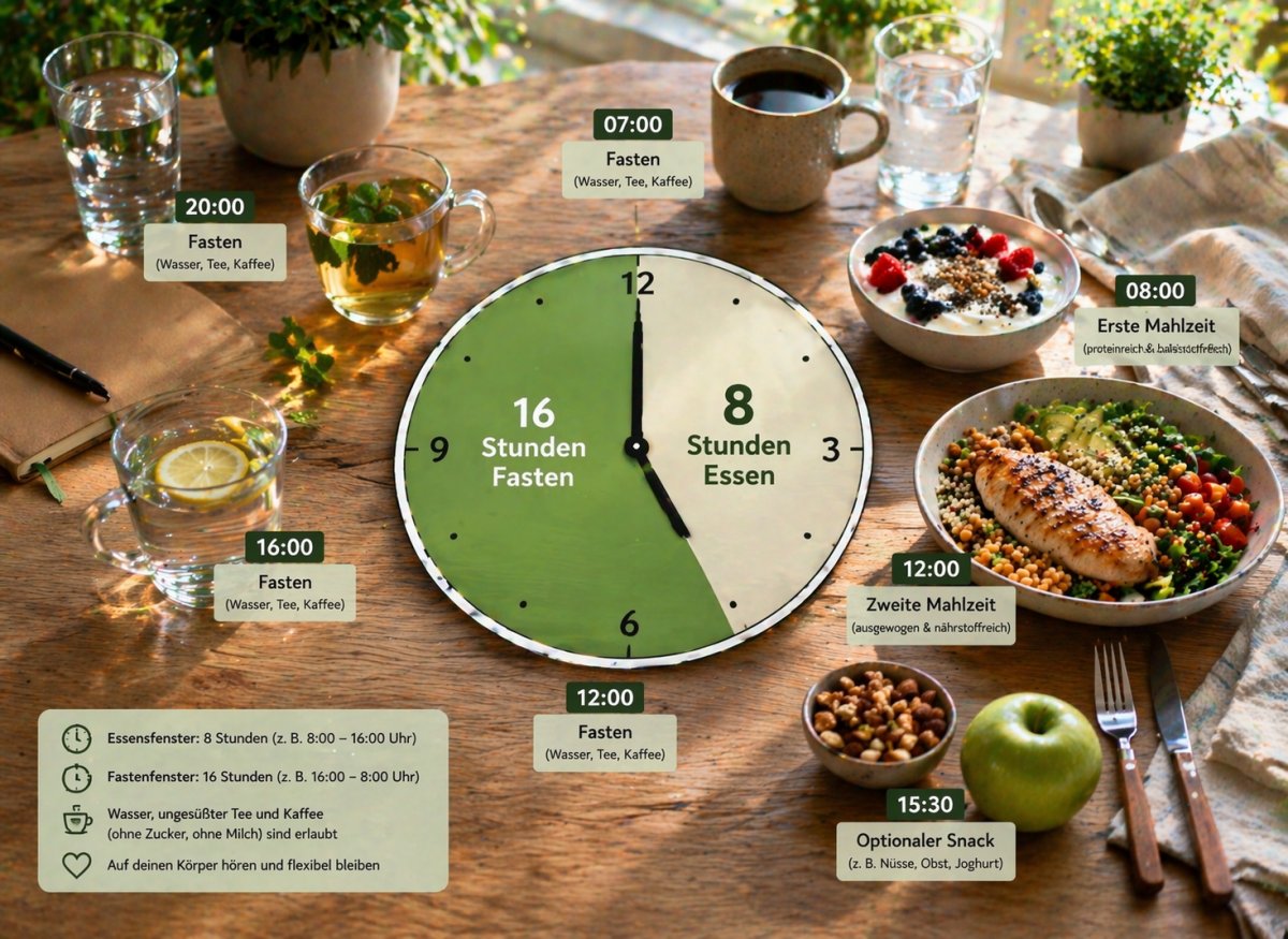 Wie ein typischer 16:8-Plan aussehen kann Wie ein typischer 16:8-Plan aussehen kann