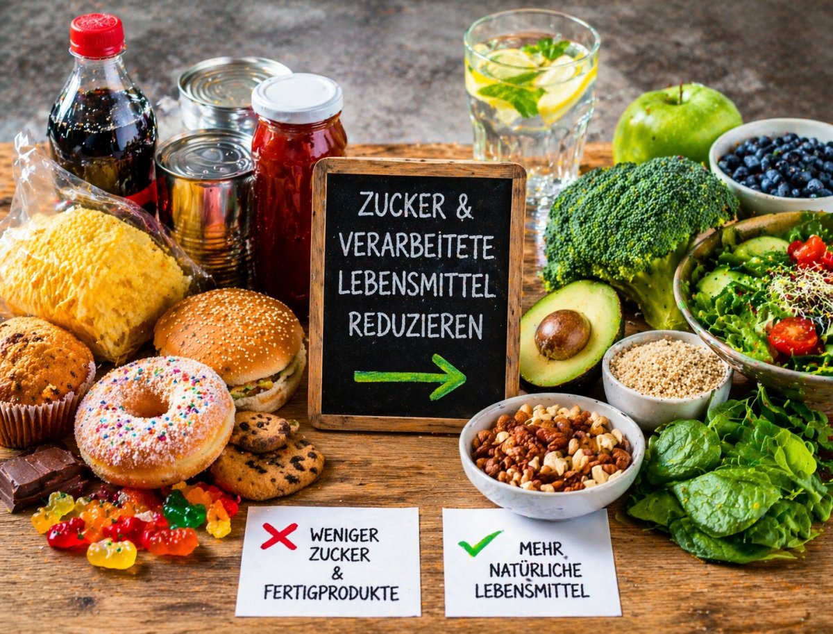 Zucker und verarbeitete Lebensmittel reduzieren Zucker und verarbeitete Lebensmittel reduzieren